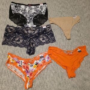 Cacique Floral and Lace Panty Collection - Black, Tan, Orange